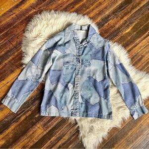 70s Jean Patchwork Print Button Up